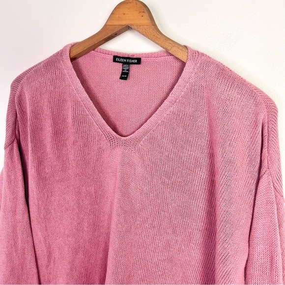 Eileen Fisher Pink V-Neck Linen Blend Sweater - Picture 6 of 13